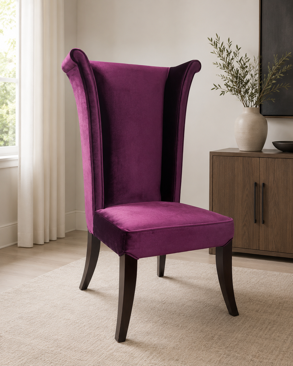 Make a statement with this luxurious plum velvet wingback accent chair.