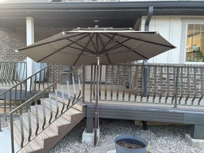 Patio umbrella with vents.