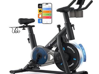 Merach Exercise Bike, Magnetic Friction Stationary Bike with Brake Pad and Exclusive App, Low Noise Indoor Cycling Bike with 300