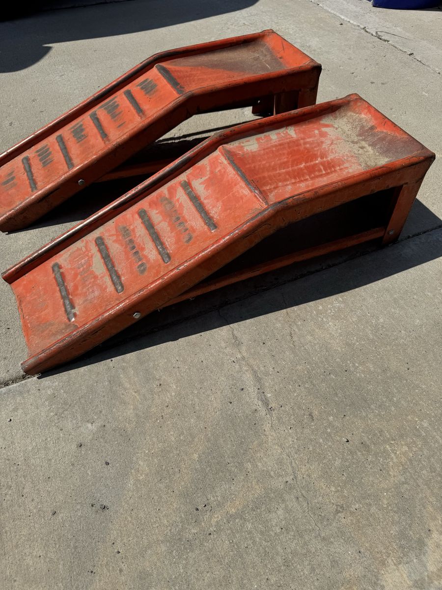 Pair of Heavy Duty Steel Metal Car Ramps - Orange