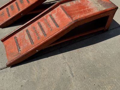 Pair of Heavy Duty Steel Metal Car Ramps - Orange