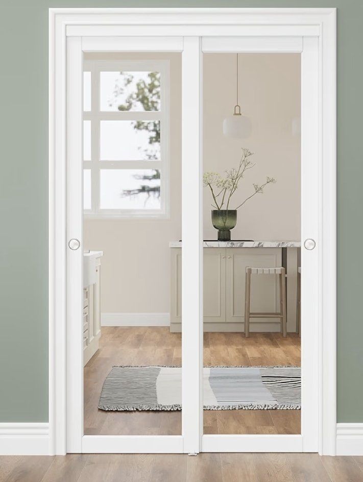 Bypass Mirrored Sliding Closet Door 48x80, Double Closet Panels with Hardware & Fascia, Full Mirror Interior Sliding Door for Be
