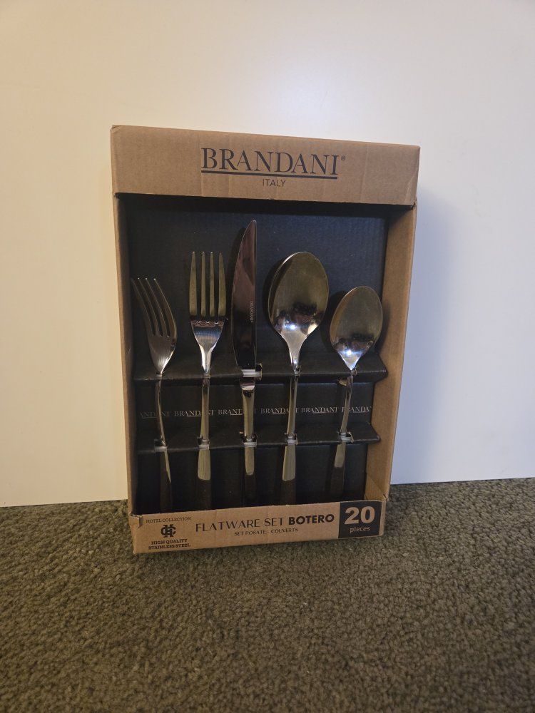 Brandani italy flatware set 20 pieces botero stainless steel hotel collection forks knives spoons kitchen utensils 