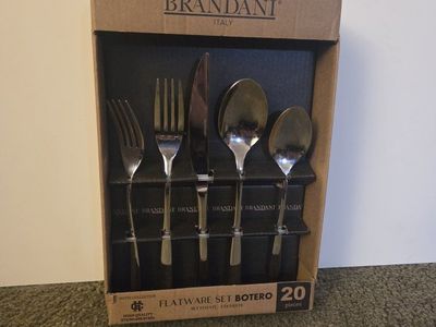 Brandani italy flatware set 20 pieces botero stainless steel hotel collection forks knives spoons kitchen utensils