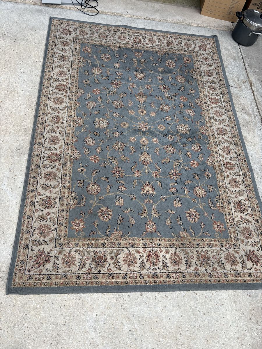 Large Blue Traditional Floral Area Rug with Ornate Border