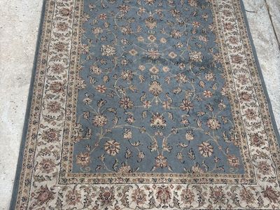 Large Blue Traditional Floral Area Rug with Ornate Border