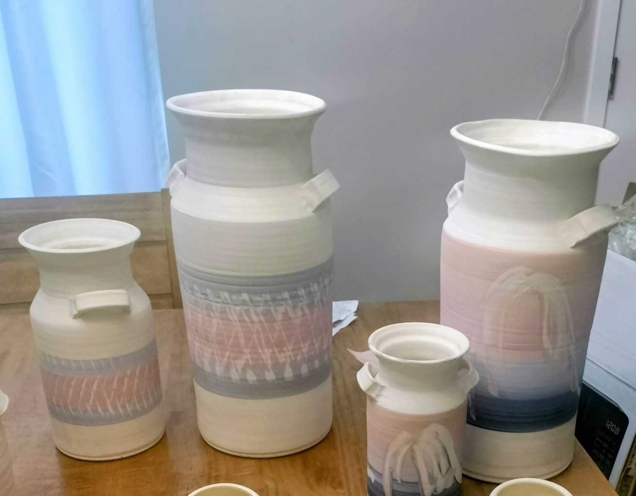 Handcrafted Ceramic Vases & Planters - Pink, White & Gray Striped