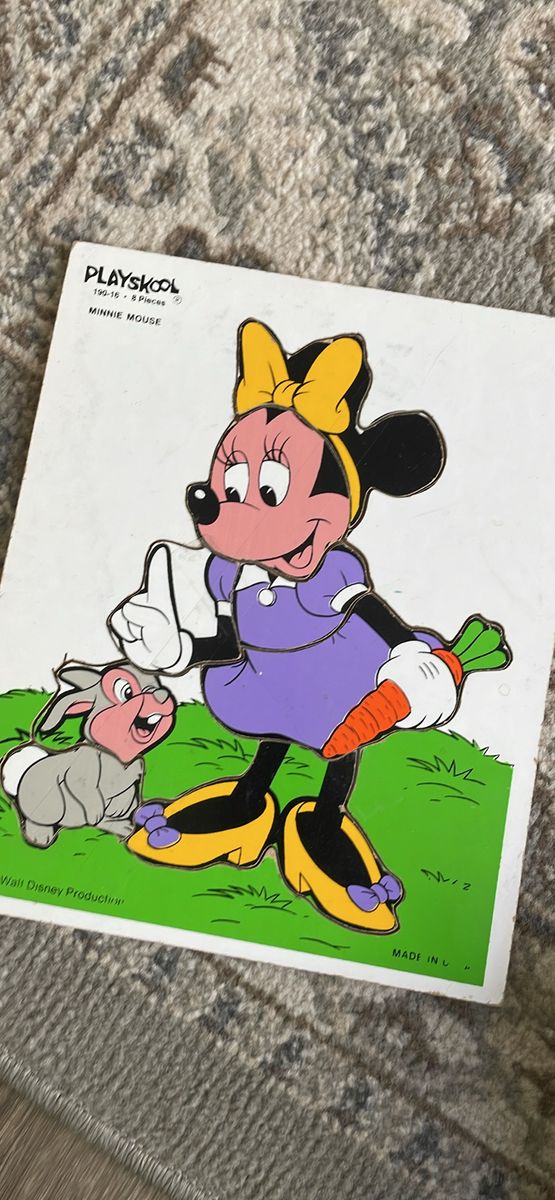 Vintage Playskool Wooden Puzzles Disney Minnie Mouse & Thumper