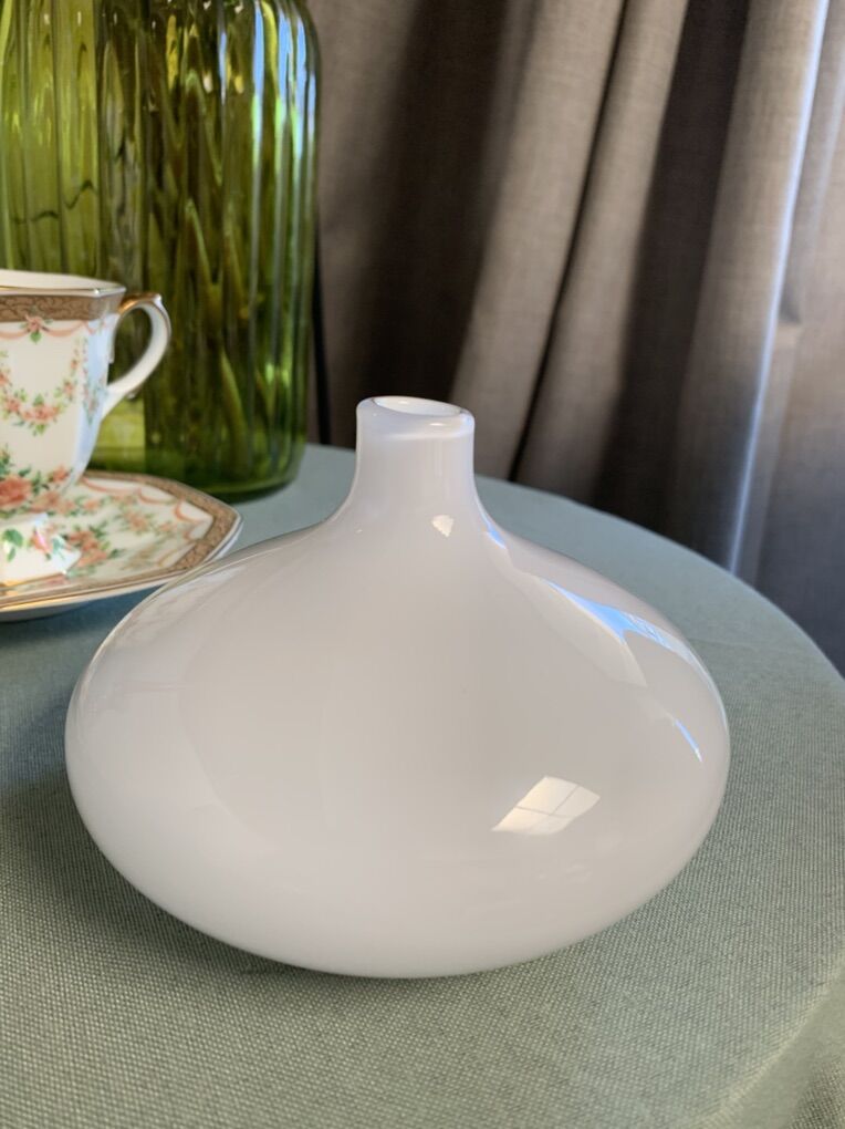 Milk White Round Hand Blown Art Glass Bud Vase