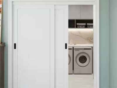 60 in. x 80 in. 1-Panel White Primed Finished MDF Sliding Door