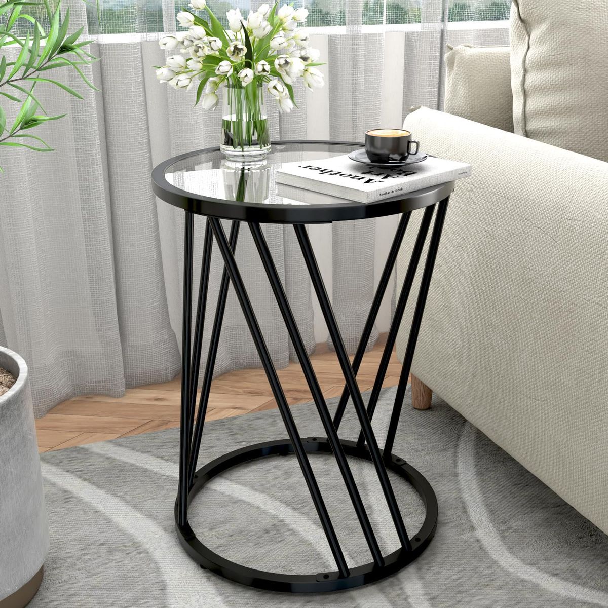 NEW Round Side Table, Modern End Tables for Living Room Office Small Spaces