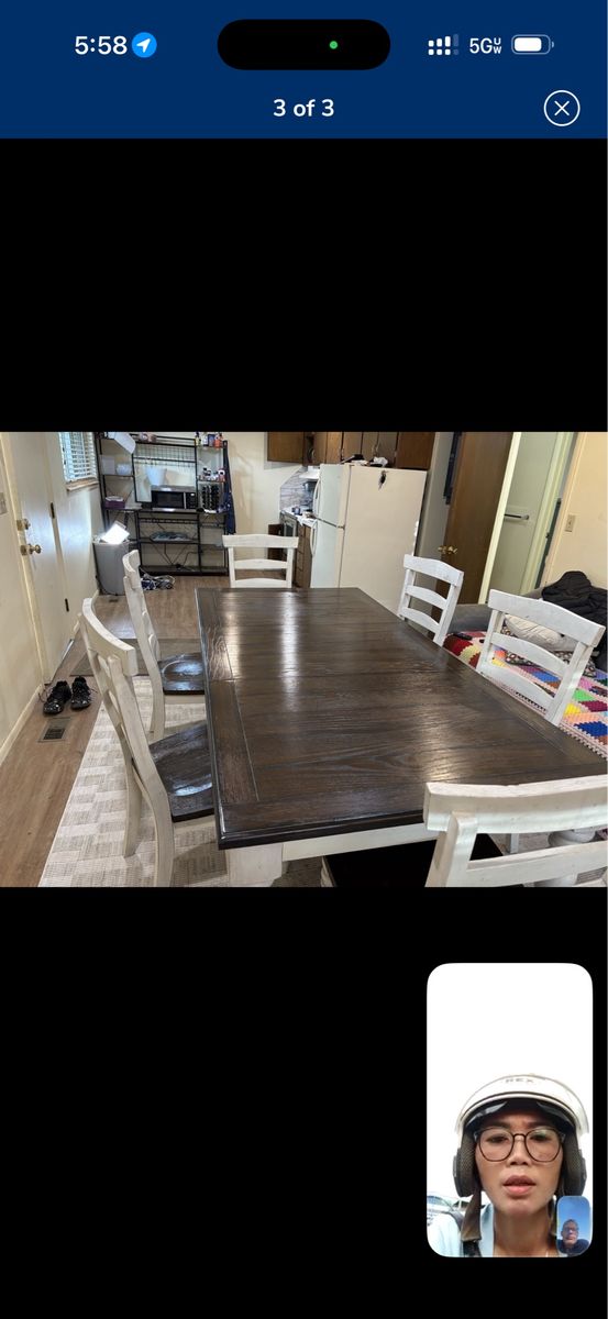 Farmhouse Style Kitchen Dinning room set, table and six chairs.