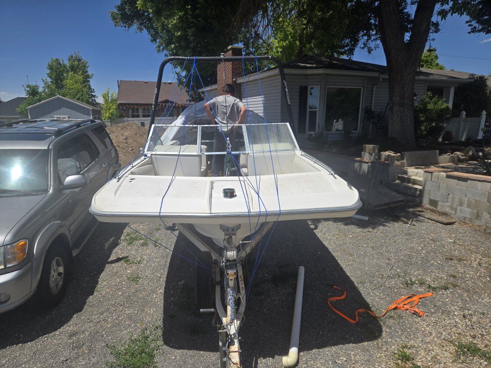 19 ft Mark Twain Tri-Hull Boat with in-board 233 HP mercruiser engine.