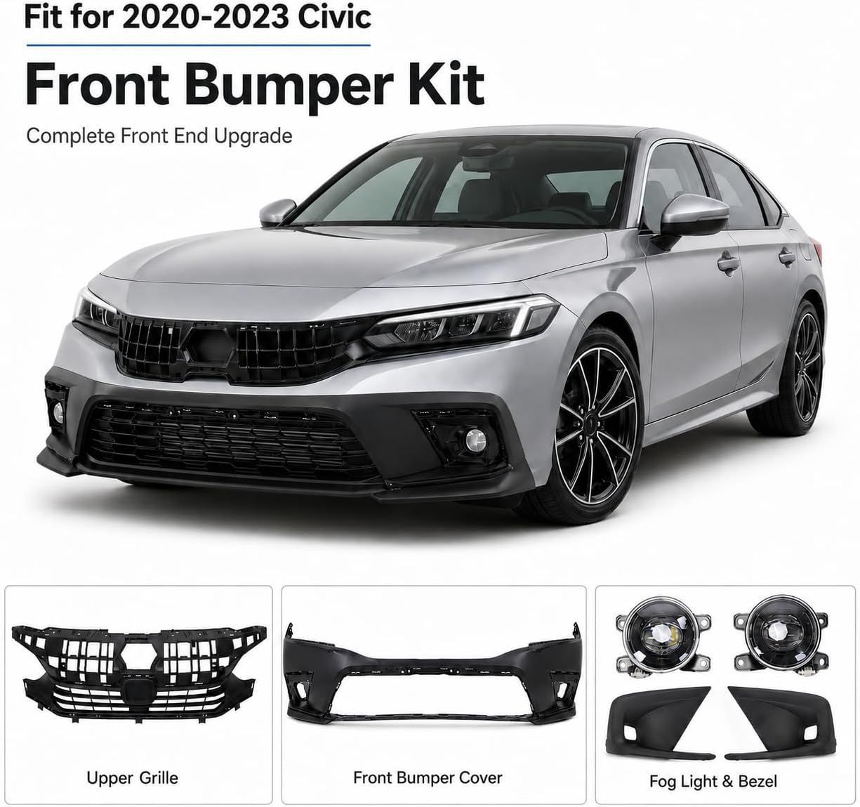 Front Bumper Kit with Grille and Fog Lights for 2020-2023 Honda Civic - New