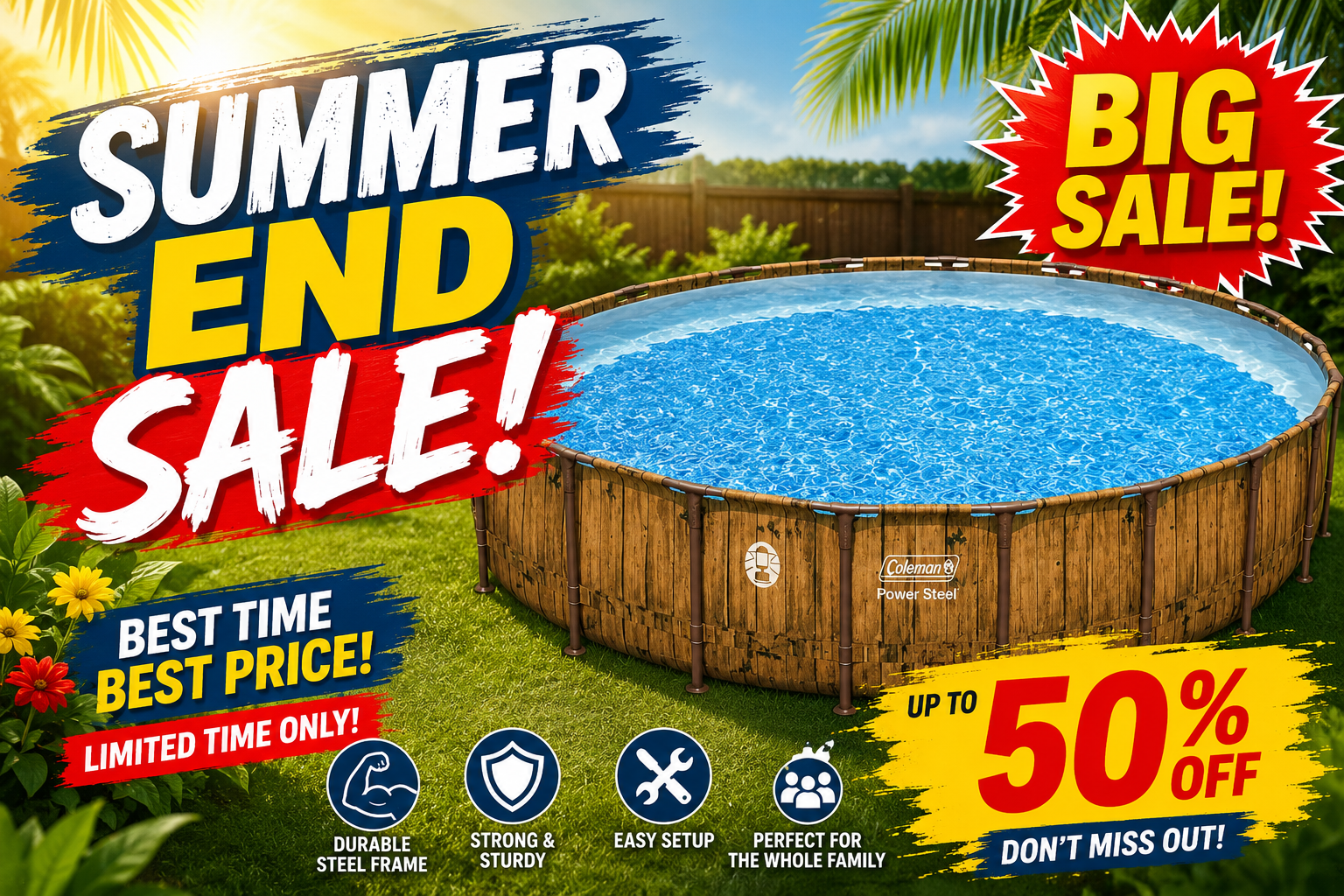 Coleman Power Steel 22ft x 52in Round Pool Set