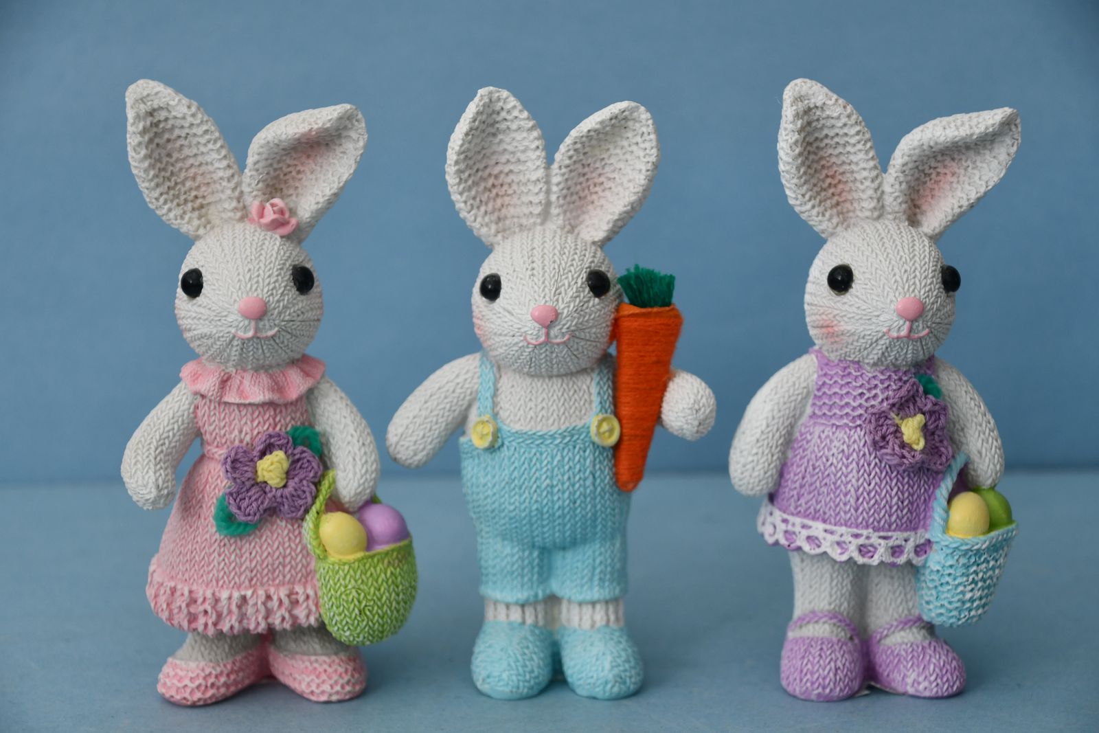 EASTER DECOR ~ 3 GANZ EASTER BUNNY FIGURINES ~ HEIGHT 6" ~ CUTE DETAIL ~ NO CHIPS ~ ALL FOR $5