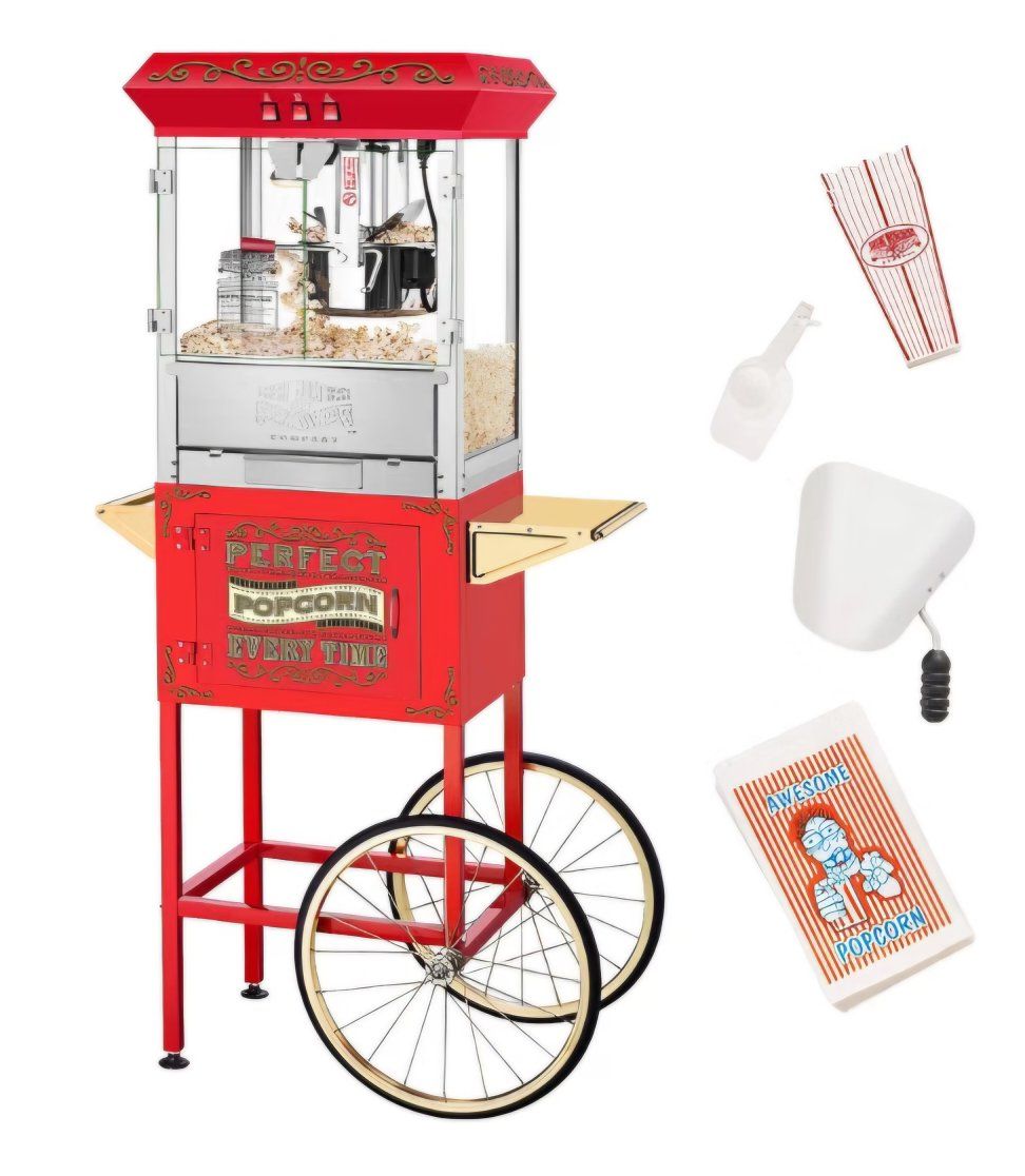 Great Northern Popcorn Company 5995 10 oz. Perfect Popper Popcorn Machine with Cart - Red (5995 GNP Red 10oz. Full)