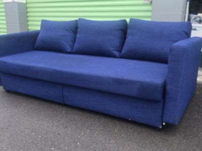 IKEA FRIHETEN Sleeper IKEA FUTON Sofa - Blue Fabric Pull-Out Couch with Storage