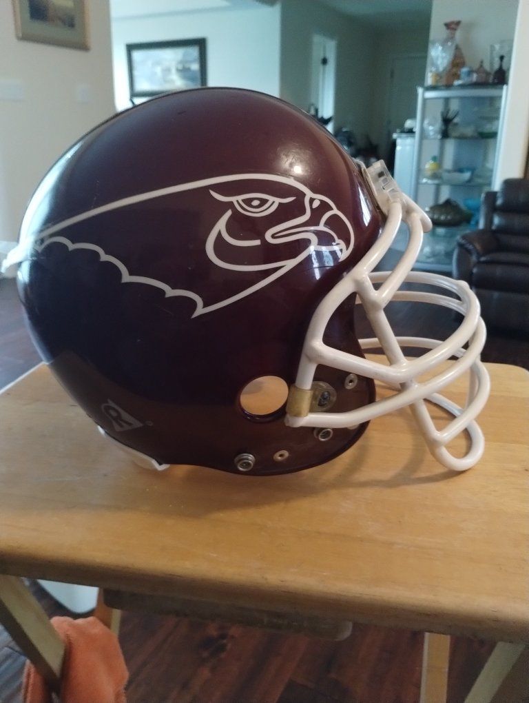 Riddell Maroon Football Helmet with White Face Mask and Eagle Decals