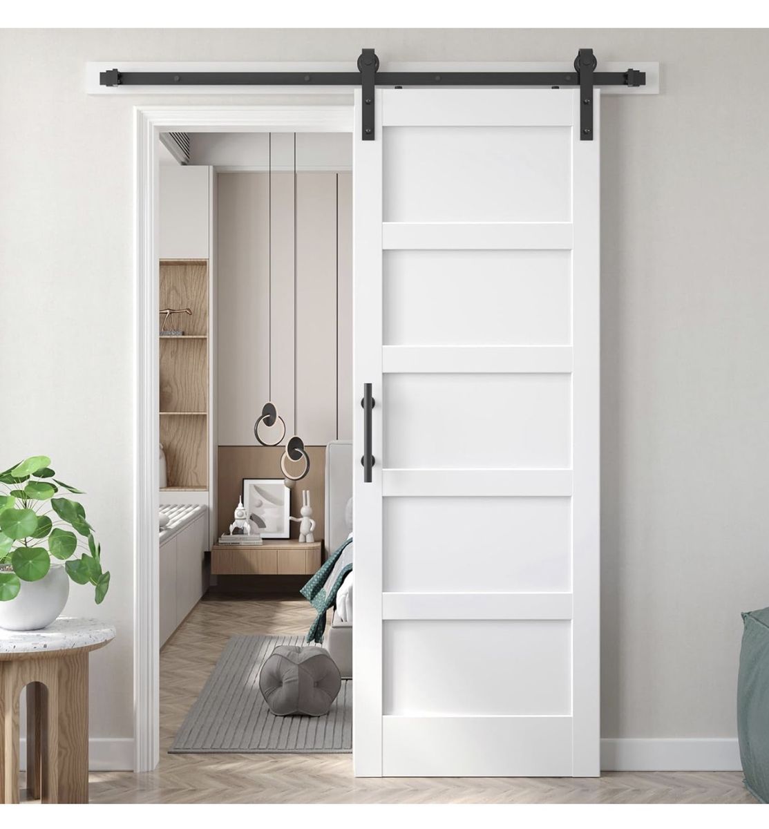 30inx80in White Barn Door and 5.5FT Sliding Barn Door Hardware Kit Included