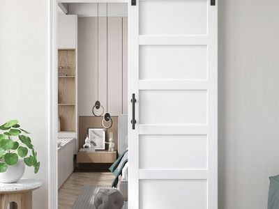 30inx80in White Barn Door and 5.5FT Sliding Barn Door Hardware Kit Included