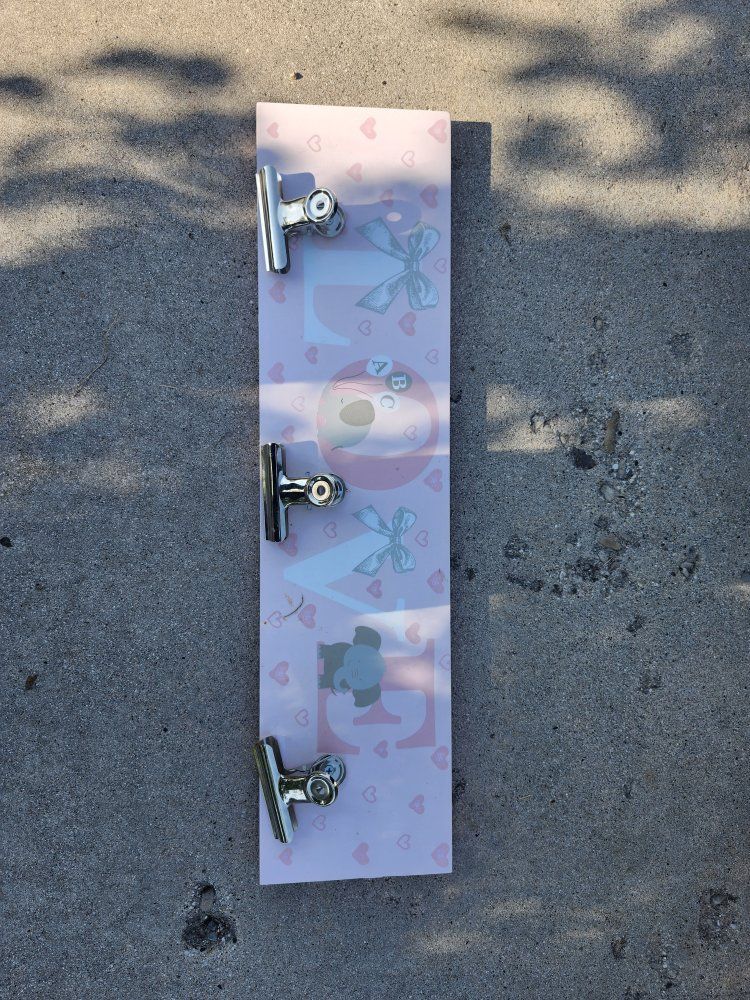Pink Wooden 'LOVE' Wall-Mounted Photo Display Board with Metal Clips