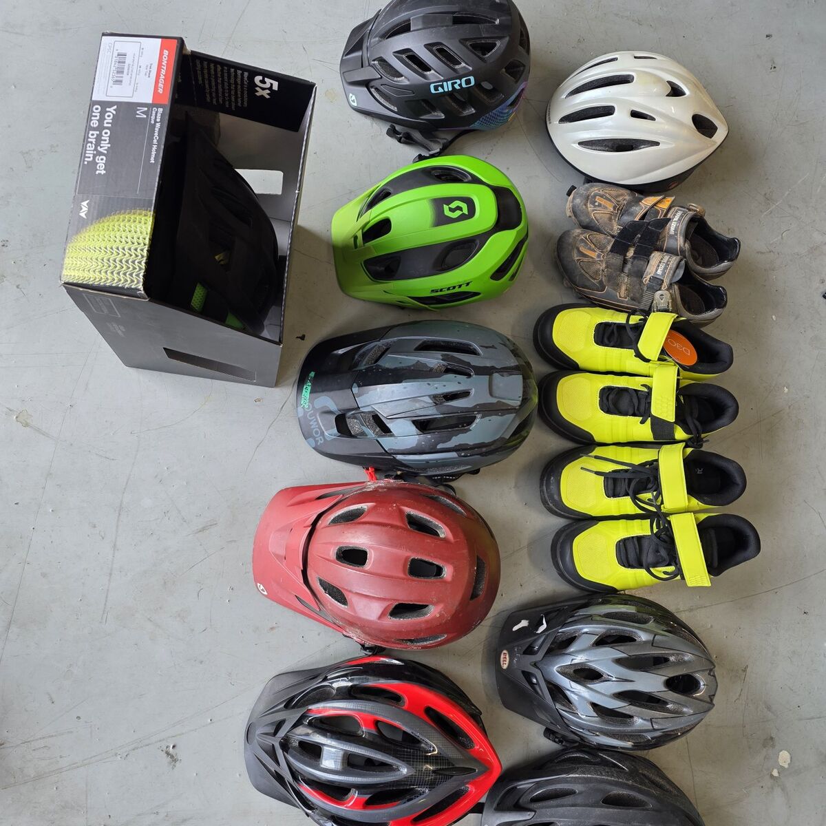 biking shoes and helmets