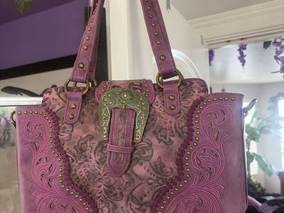 Montana West Purple Western Satchel Handbag with Buckle Detail & Embossed Design