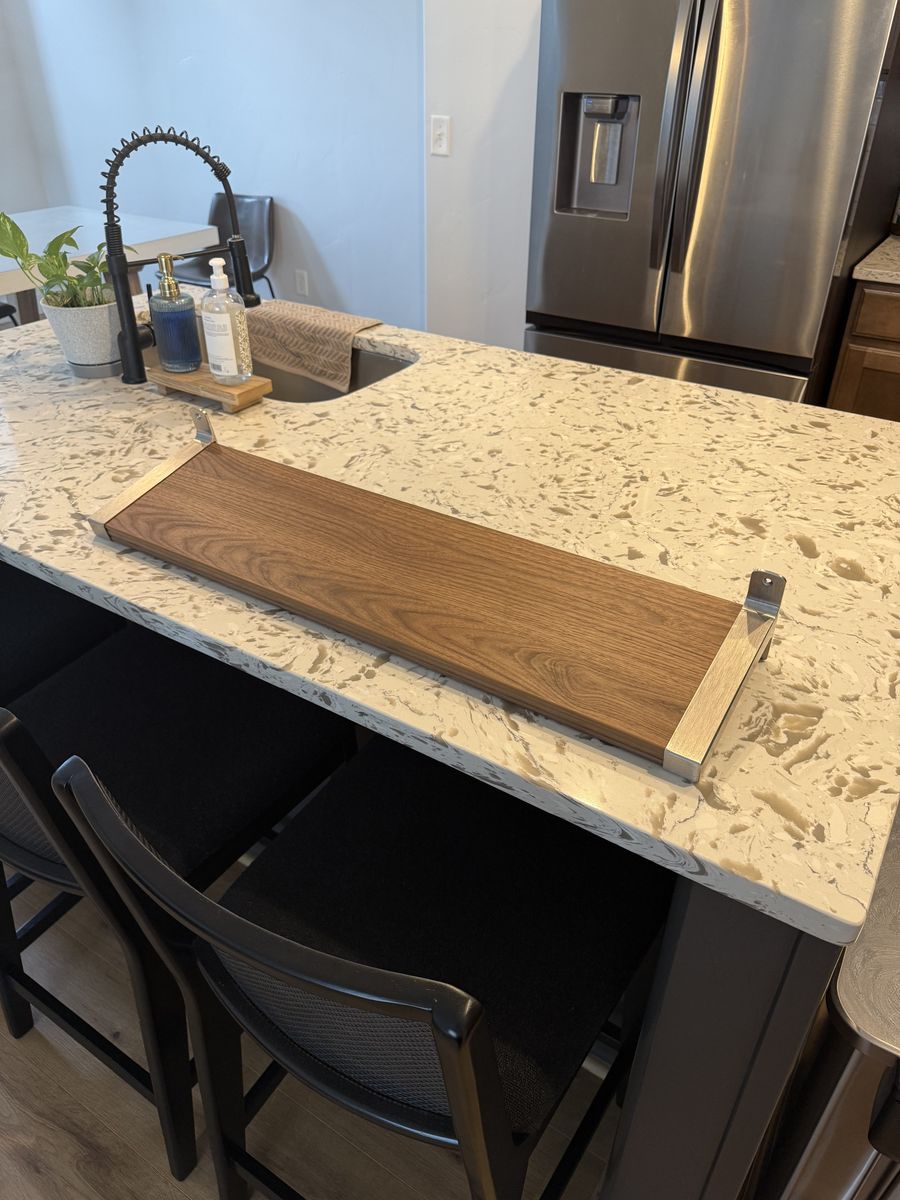 Modern Walnut Effect Shelf with Nickel Brackets