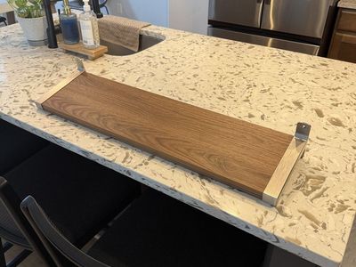 Modern Walnut Effect Shelf with Nickel Brackets
