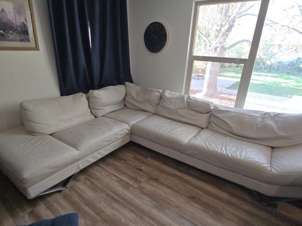 White Italian Leather L-Shaped Sofa