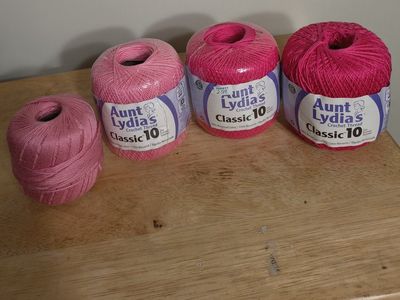 Aunt Lydia's Classic 10 Crochet Thread - 4 Skeins Pink/Hot Pink Mercerized Cotton