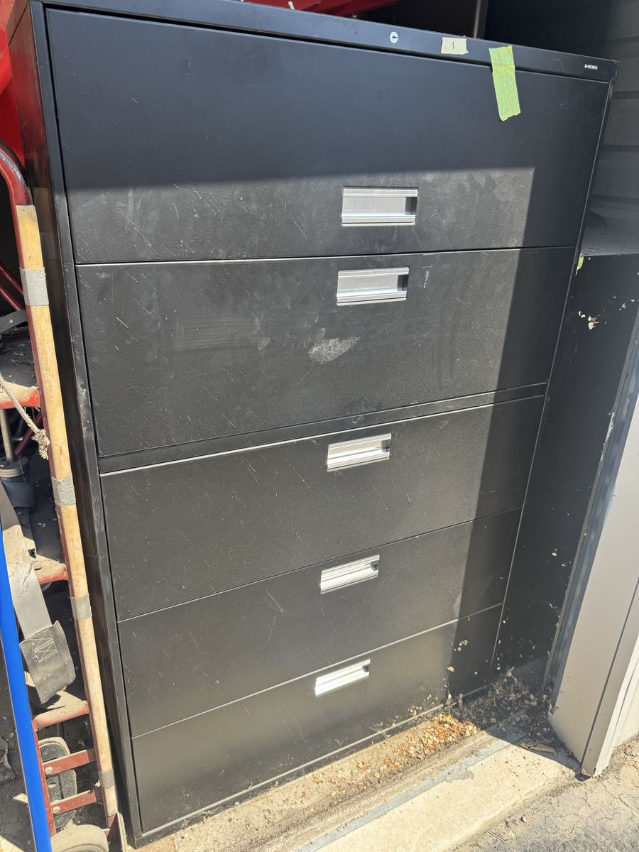 Metal Office File Cabinets (HON 5-Drawer Lateral & Schwab 2500 Fireproof 2-Drawer)