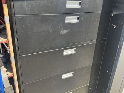 Metal Office File Cabinets (HON 5-Drawer Lateral & Schwab 2500 Fireproof 2-Drawer)