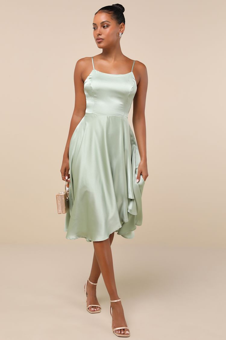 Lulus Sage Satin Dress