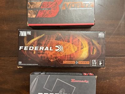 7mm PRC Ammo Lot - Hornady Precision Hunter, Federal Fusion, Barnes VOR-TX (60 Rounds)
