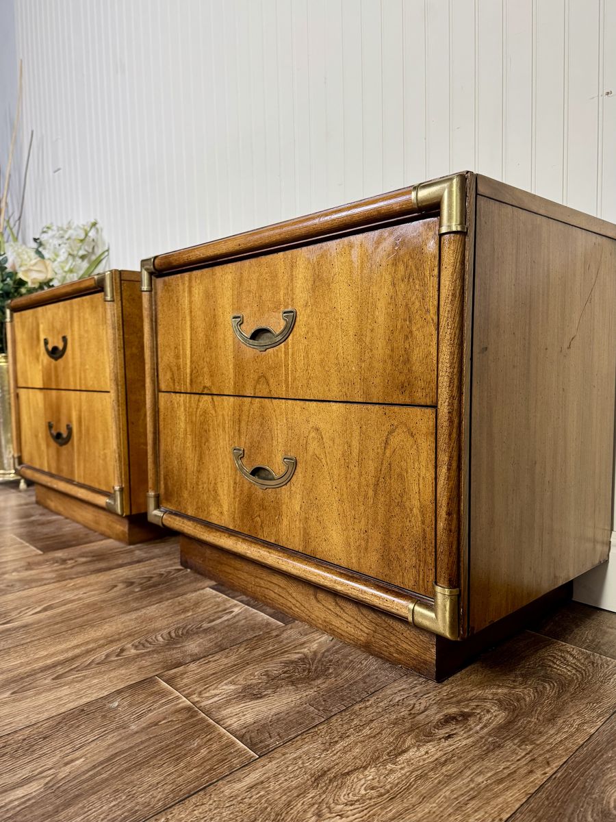 Vintage MCM Campaign Nightstands Pair