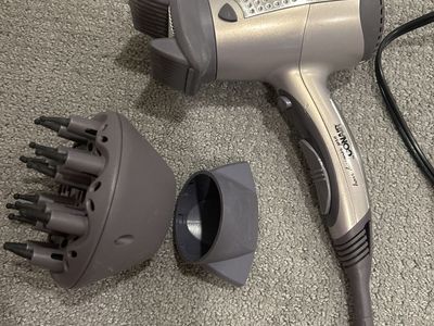 Conair Hair Dryer with Straightener, Diffuser & Concentrator Attachments - Gray/Silver, Gently Used