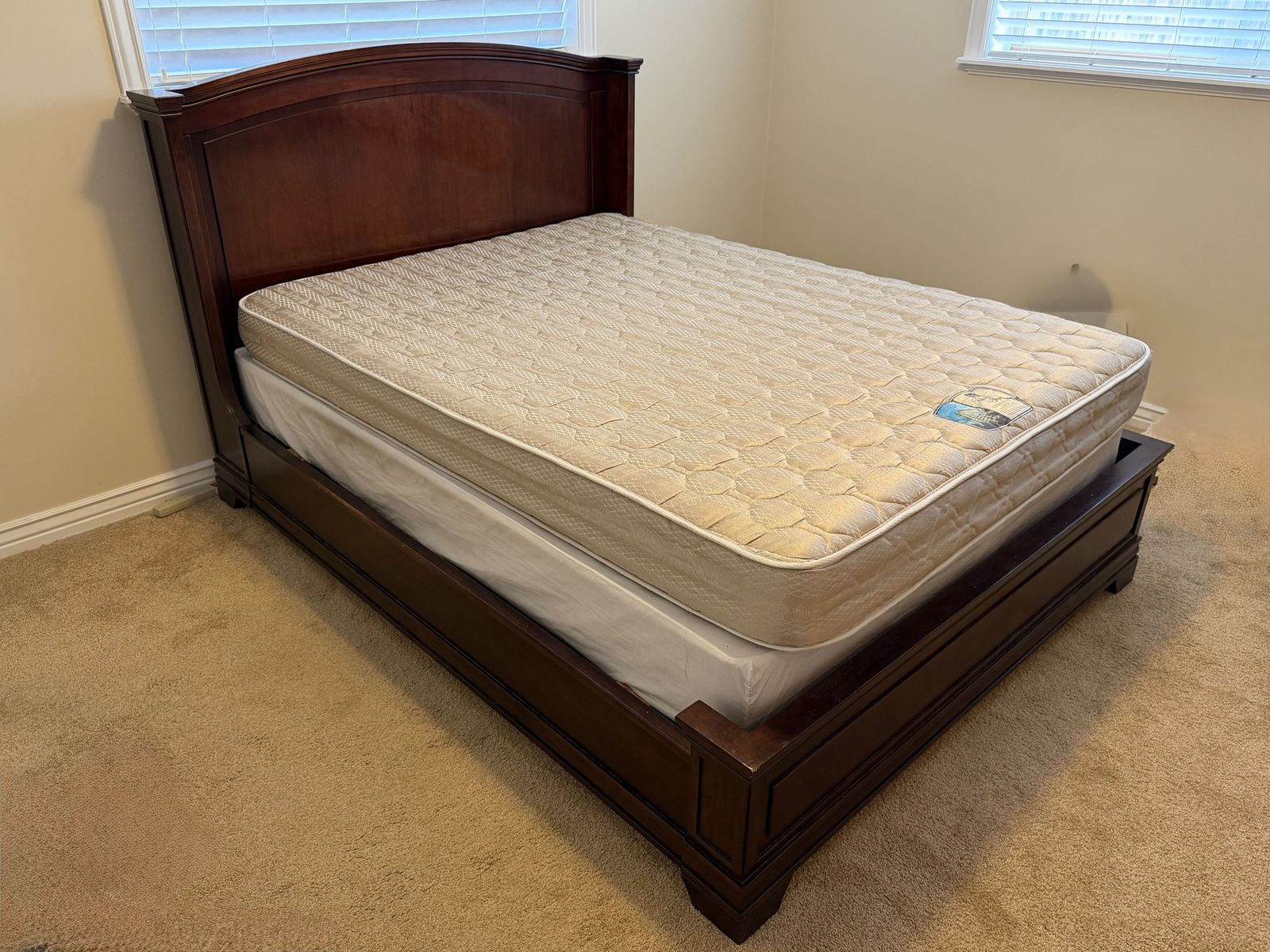 Sturdy Dark Wood Sleigh Bed Frame with Headboard and Footboard