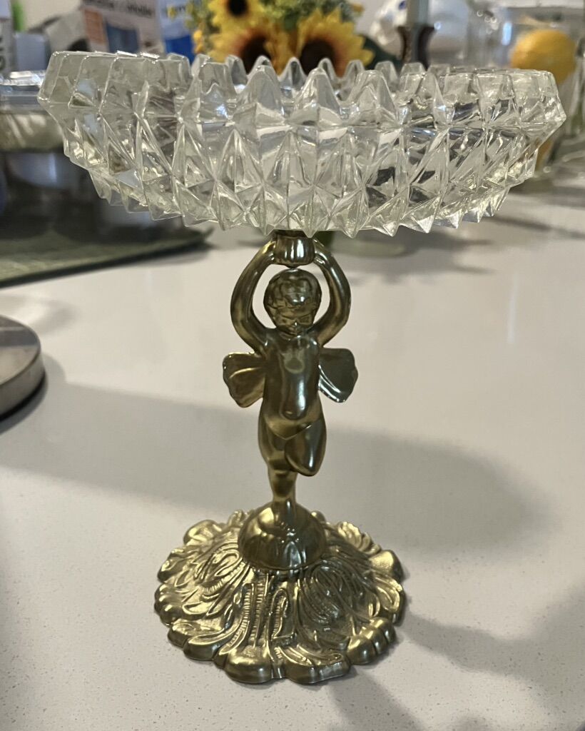 Cherub Brass & Crystal Candy Dish Candle Holder
