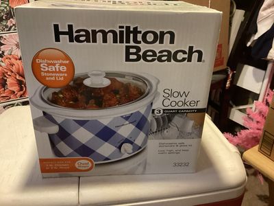 Hamilton Beach 33232 3 Quart Oval Slow Cooker - Dishwasher Safe Stoneware & Lid, New
