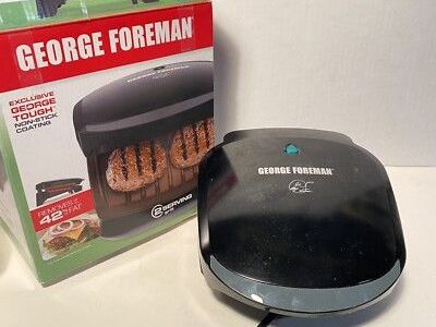 George Foreman 2-Serving Basic Plate Grill, Black - Fat Removing Non-Stick Indoor Grill
