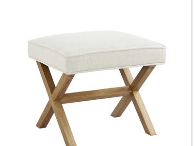 Brand New Mid-Century Modern X Square Polyester Foot Stool, Linen.