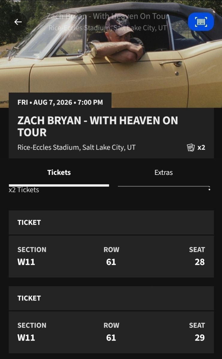 2x tickets to Zach Bryan - With Heaven On Tour at Rice-Eccles Stadium Aug 7th
