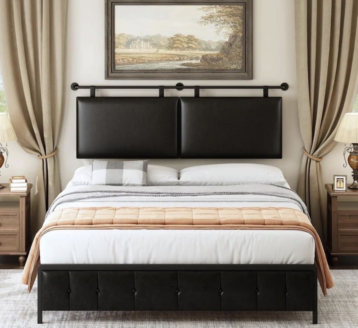 Brand New-King Black Leather Headboard With Wall M