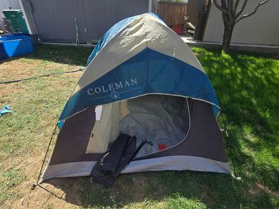 Coleman Sundome Camping Tent – Blue and Gray 3-4 Person Dome Tent with Rainfly