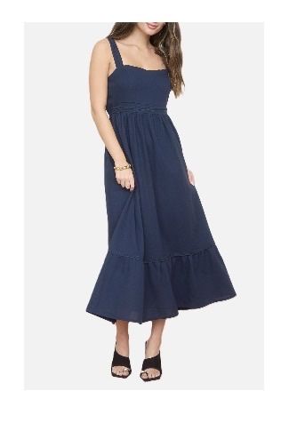 Blu Pepper Navy Sleeveless Square Neck Tiered Midi Dress Size M