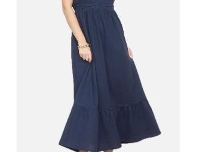 Blu Pepper Navy Sleeveless Square Neck Tiered Midi Dress Size M