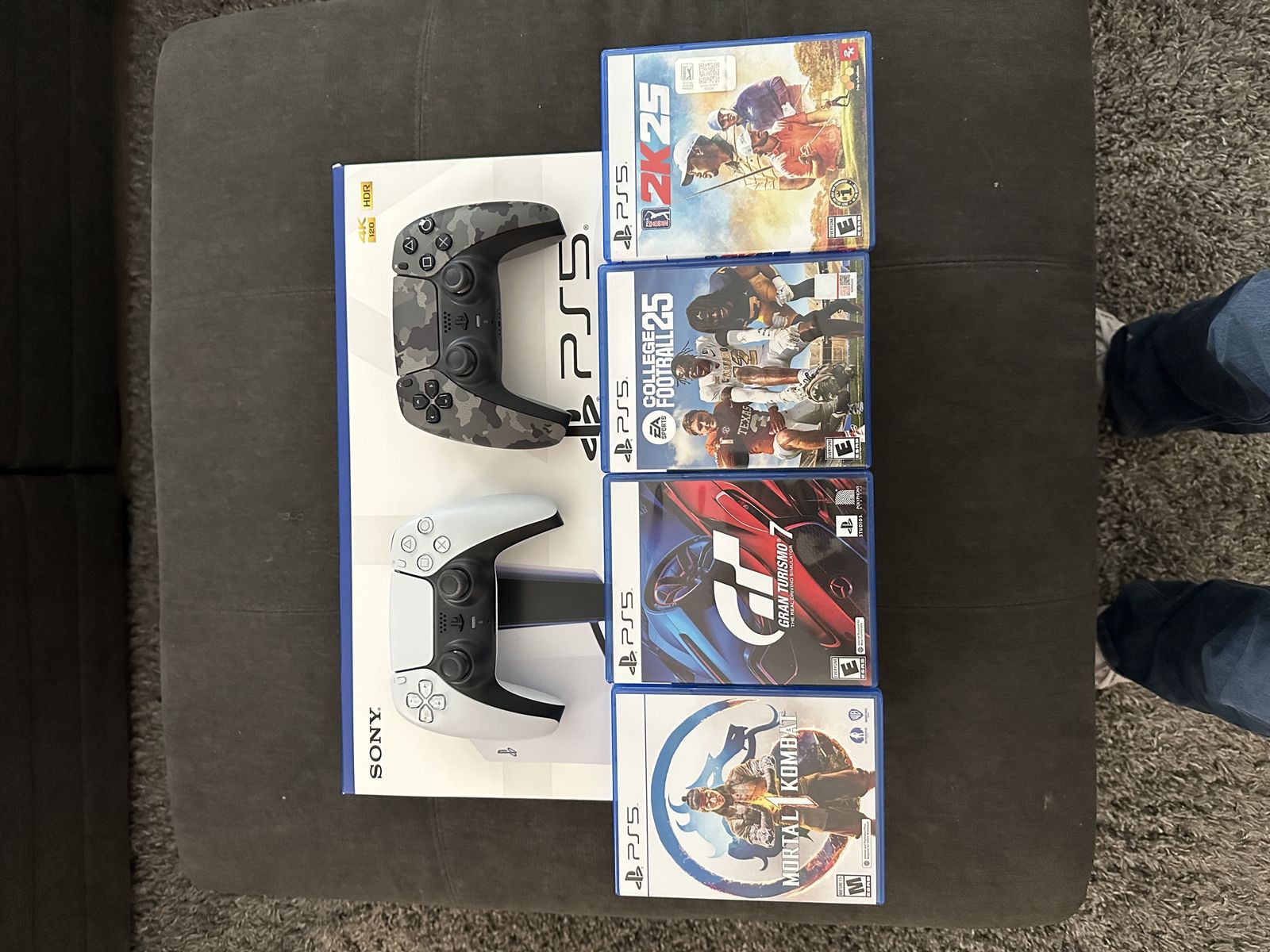 Sony PlayStation 5 PS5 Disc Console w/ Extra Controller & 4 Games (Tiger Woods 2K25, College Football 25, Gran Turismo 7, Mortal