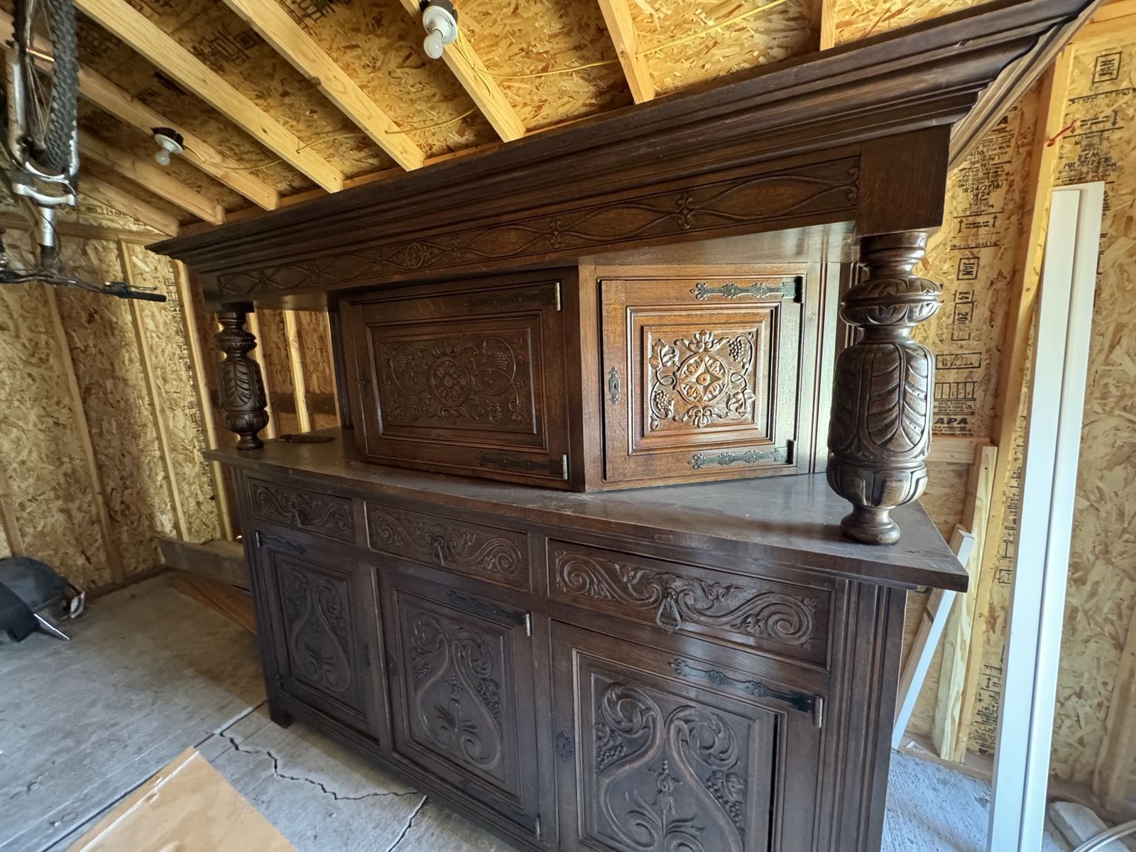 1930s Oak Tudor Sideboard Hutch